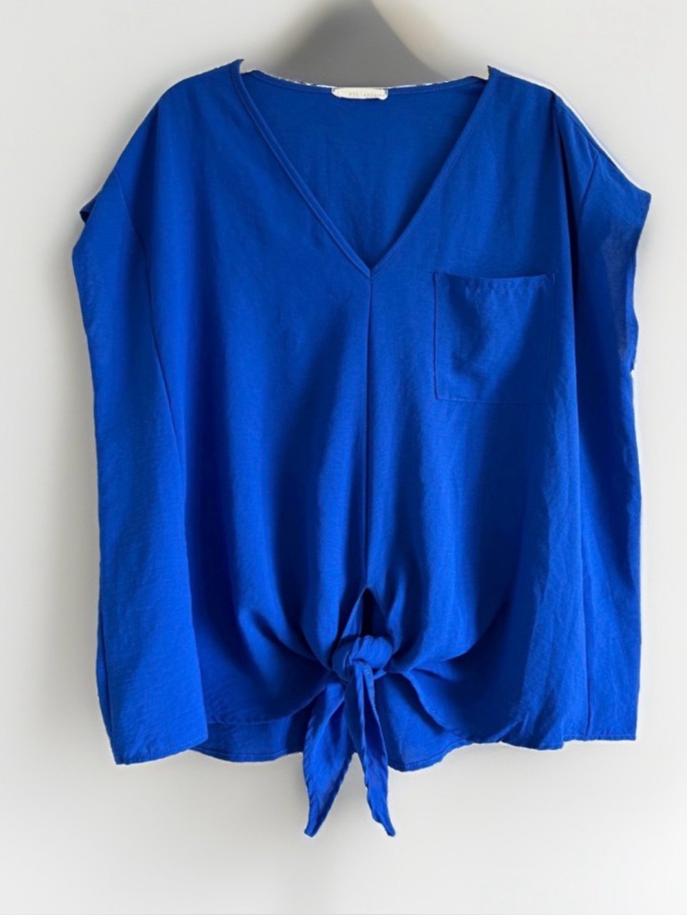 Boxy V-Neck Tie Front Blouse Royal Blue USA Casual Chic Summer READ